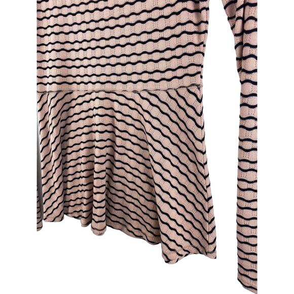 Free People Long Sleeve Peplum Top Womens M Pink Black Striped Pin Up Hourglass - Picture 3 of 11